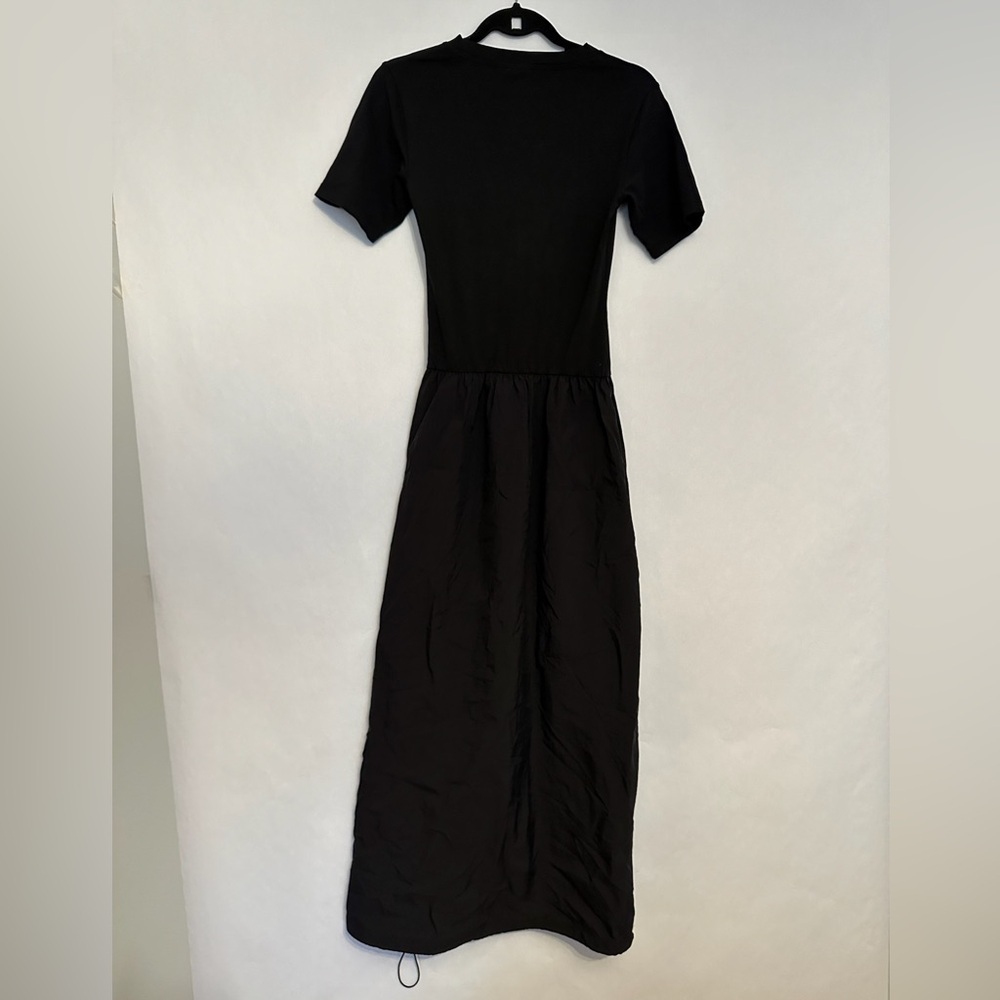 ASOS Design Black Dress Mixed Material Cinch Hem Balloon Skirt Minimalist US 4 - Picture 11 of 13